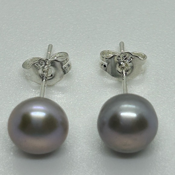 6mm Grey Freshwater Pearl 925 Sterling Silver Stud Earrings gs - Picture 7 of 10